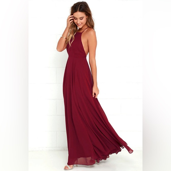 Lulu’s “Mythical Kind of Love” wine colored floor length dress - Picture 1 of 6